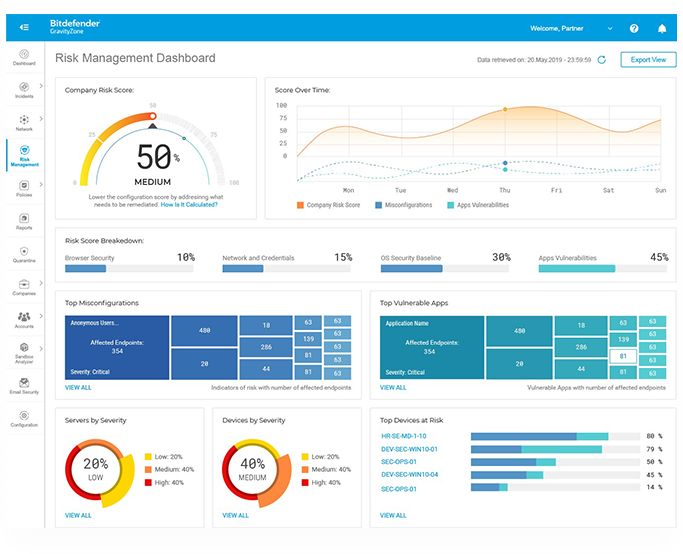 View your risk analytics in real-time inside GravityZone console